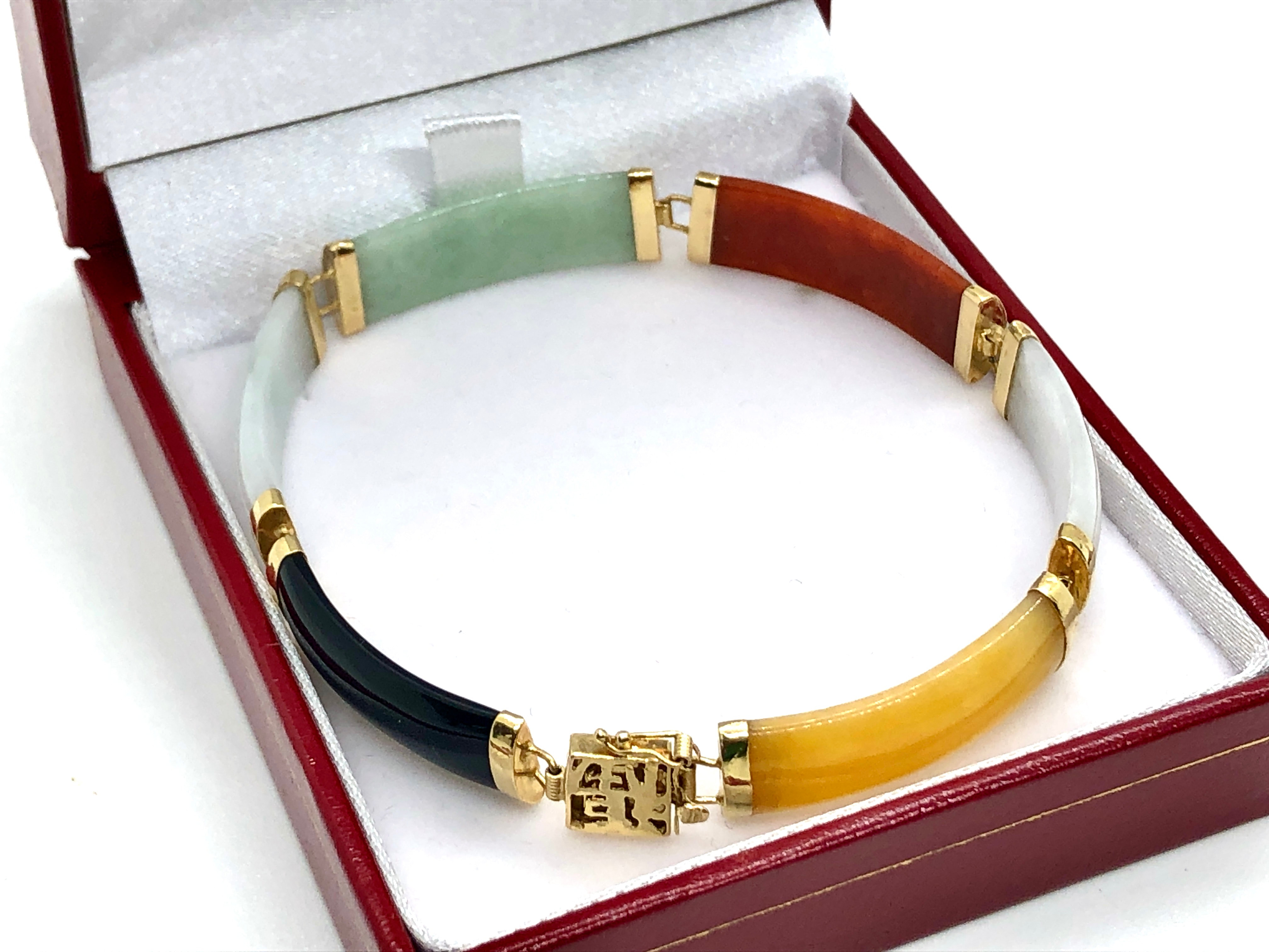14K Solid Yellow Gold Jade Bracelet 7