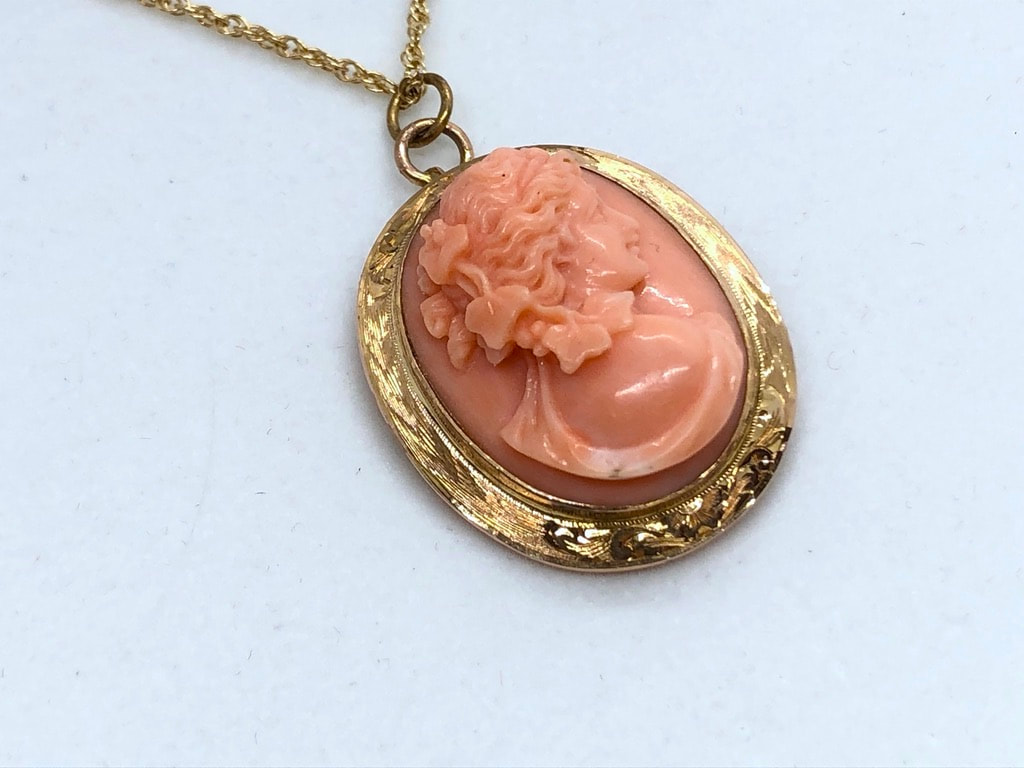 Antique Victorian Era Hand Carved Angel Skin Coral Bacchante Pendant or ...